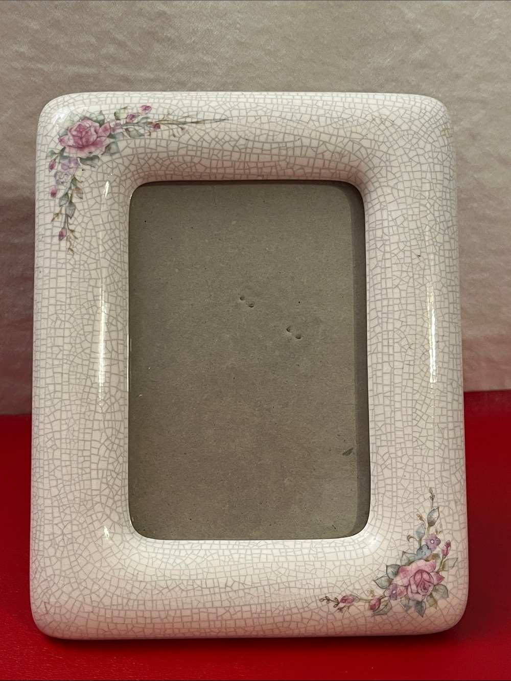 Vintage Floral Ceramic Crackle Glaze Picture Frame Tabletop Cottagecore 7”x5”3/8